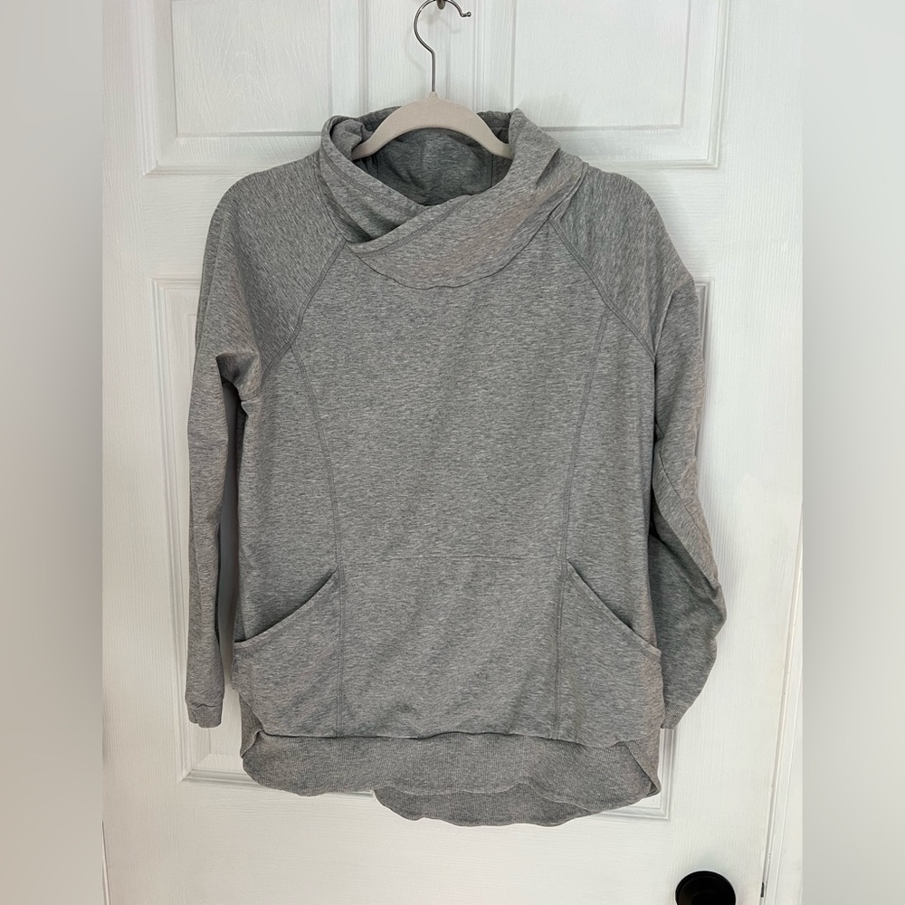 Athleta Gray Cowl Neck Pullover Sweatshirt With Side Pockets, Women’s Large